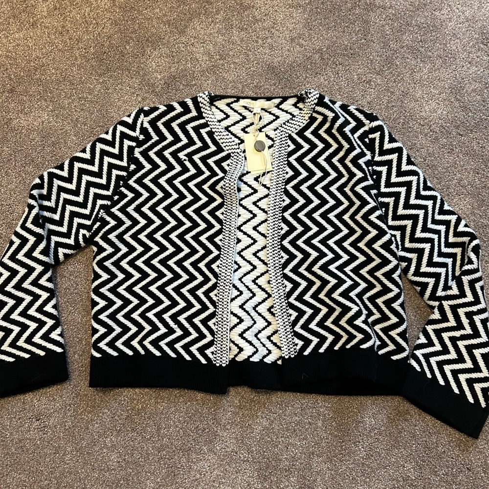 Maje black and white chevron cardigan NWT